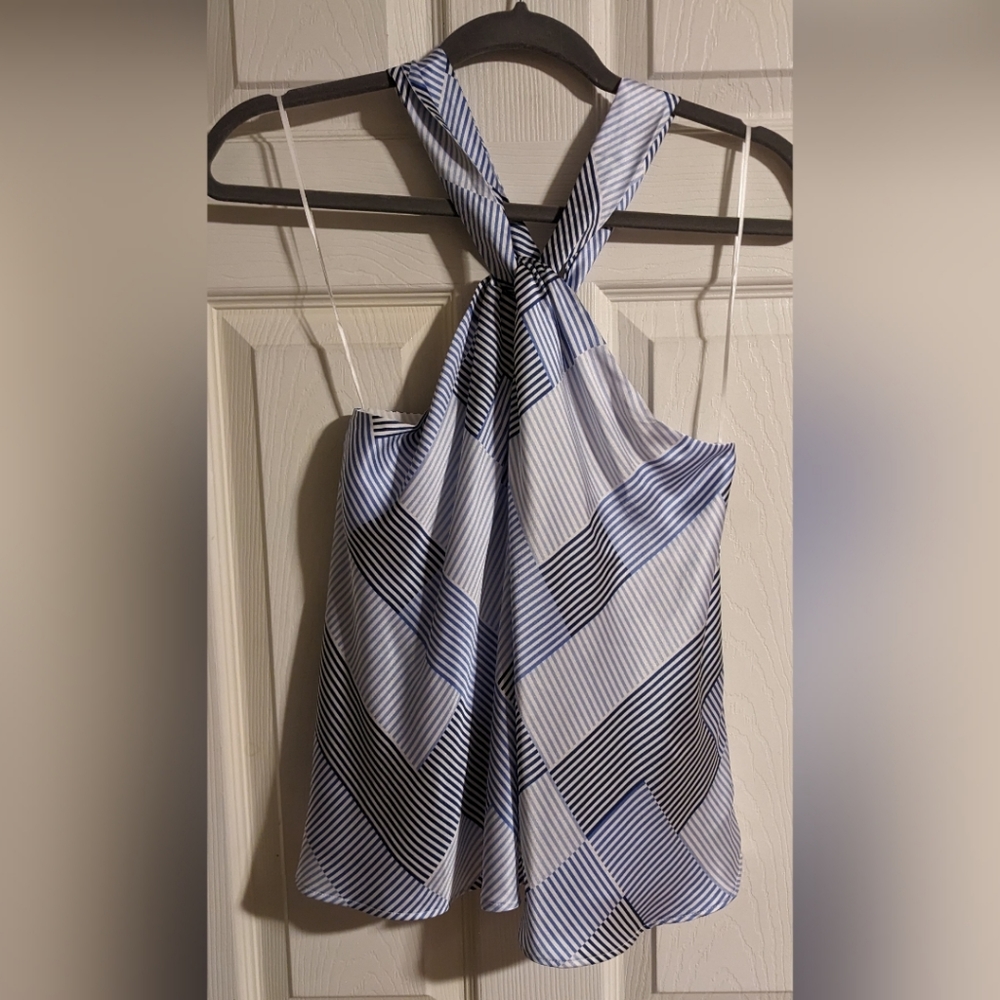 Banana Republic Silk Top Blouse XS Belay Blue Striped Sold Out
